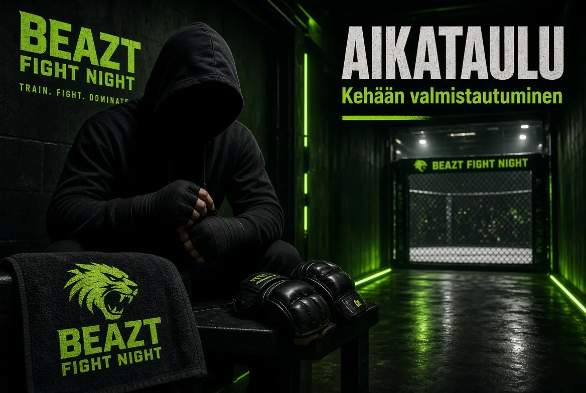 Kamppailija valmistautuu Beazt Fight Night -ottelukortin otteluun häkkikehässä